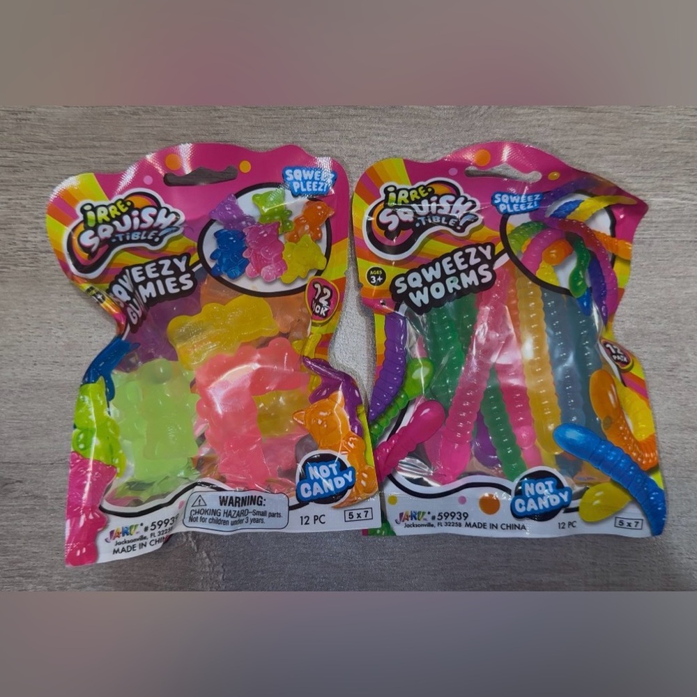 Irre-Squish-Tible Squeezy Worms & Gummies 12-Pack Squishy - Brand New